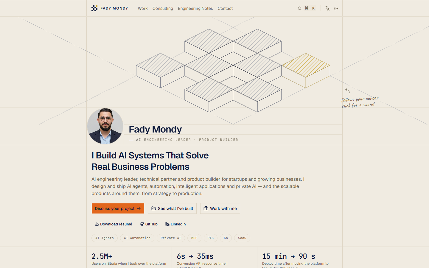 Fady Mondy website template, home page